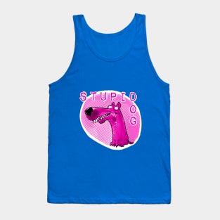 stupid dog funny cartoon with text Tank Top